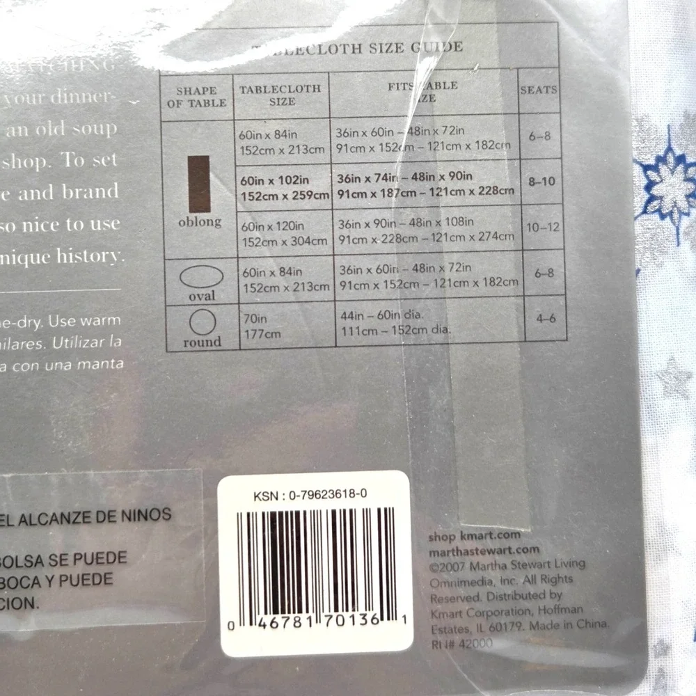 Martha‎ Stewart Everyday Silver Starry Forest Tablecloth Oblong 60